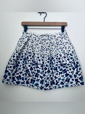 White Floral Pleated A-Line Mini Skirt